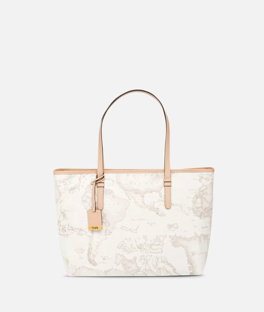Alviero Martini borsa shopping in tessuto stampato con cartina geografica Geo White