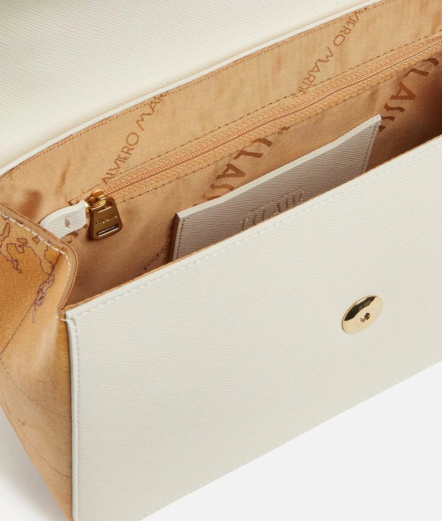 Alviero Martini borsa a tracolla con fianchi e sottoborsa in tessuto Geo Classic avorio