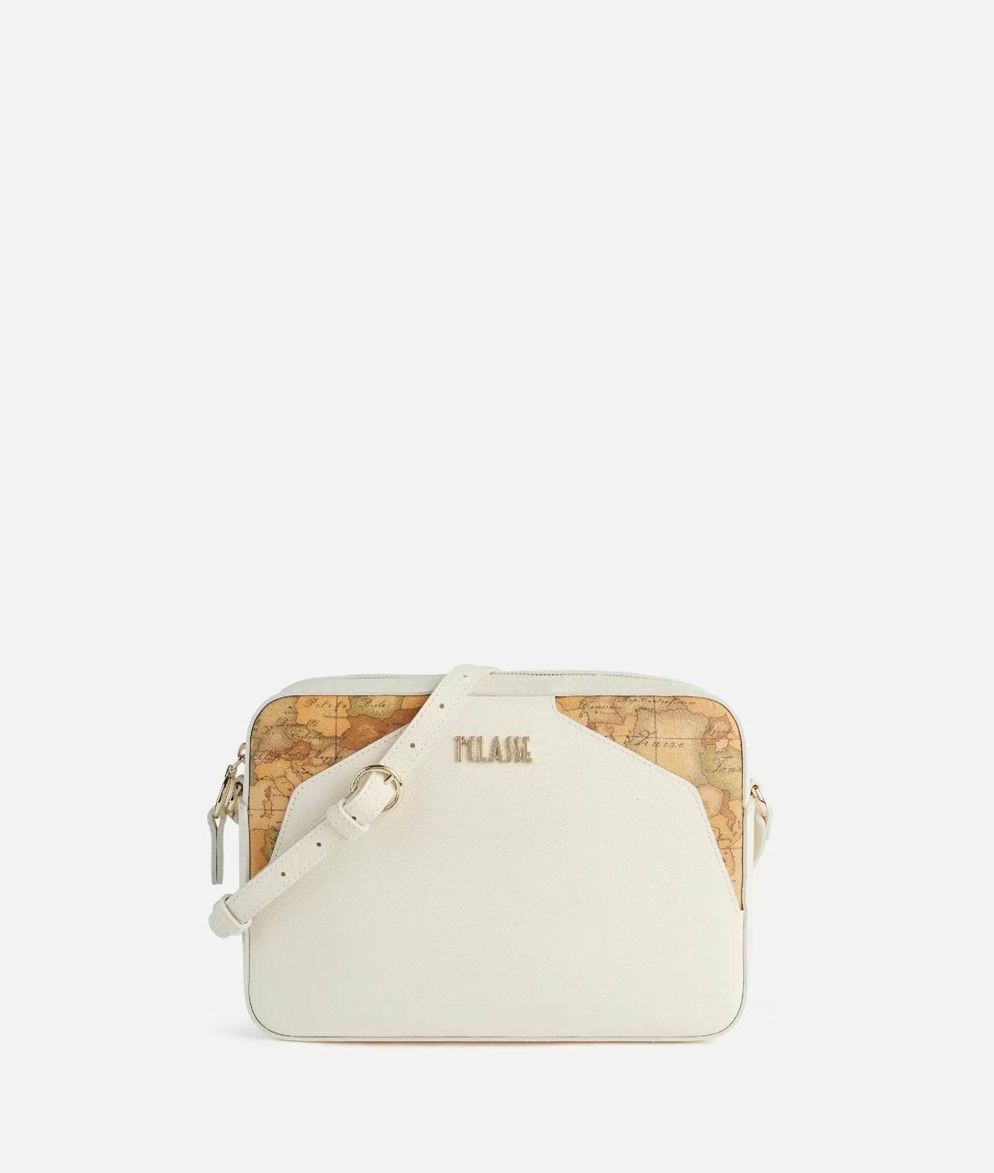 Alviero Martini borsa a tracolla media con inserti frontali sagomati in tessuto Geo Classic avorio