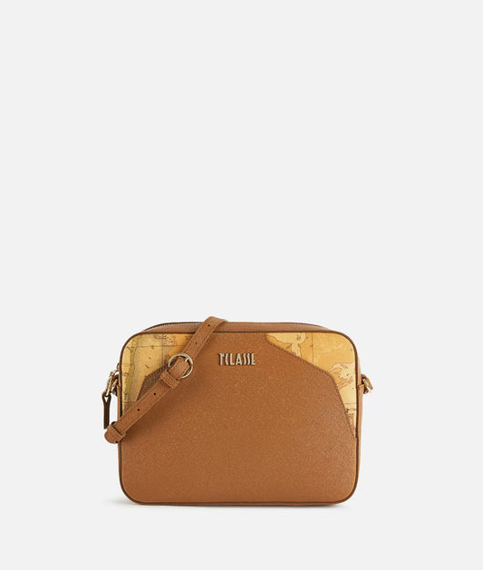 Alviero Martini borsa a tracolla con inserti frontali sagomati in tessuto Geo Classic cuoio