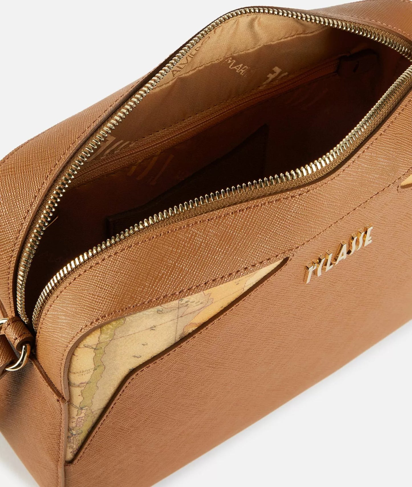 Alviero Martini borsa a tracolla con inserti frontali sagomati in tessuto Geo Classic cuoio