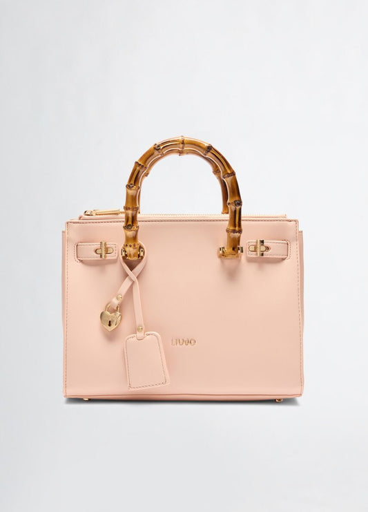 Borsa satchel media con manici effetto bamboo
